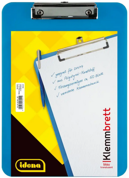 Idena Klemmbrett transluzent blau DIN A4