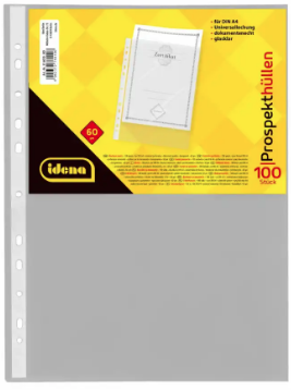 Idena Prospekthüllen aus Kunststoff glasklar 60µ DIN A4 100 Stück