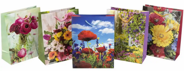 Idena Geschenktasche Flowers mehrfarbig 25x35x8cm 5fach sortiert